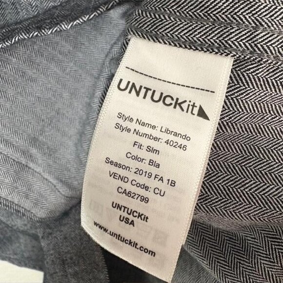UNTUCKit Shirt Mens Medium Black Librando Slim Fit Herringbone Cotton Button Up - Picture 4 of 7